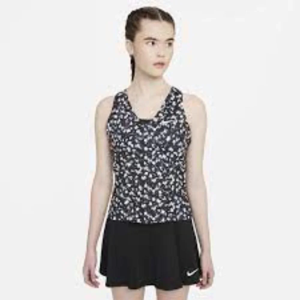Nike Court Dri-FIT Black White Floral Printed Victory Tank Top